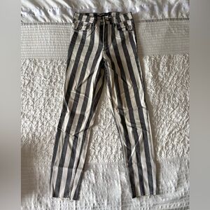 Zara Black and White Striped Skinny Jeans